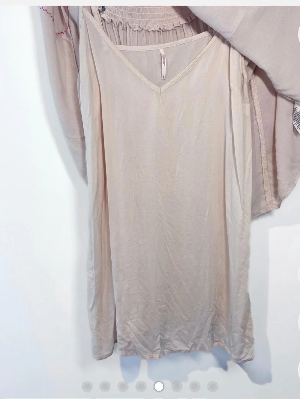 Free People Cream Boho Mini Dress with Red Embroidery